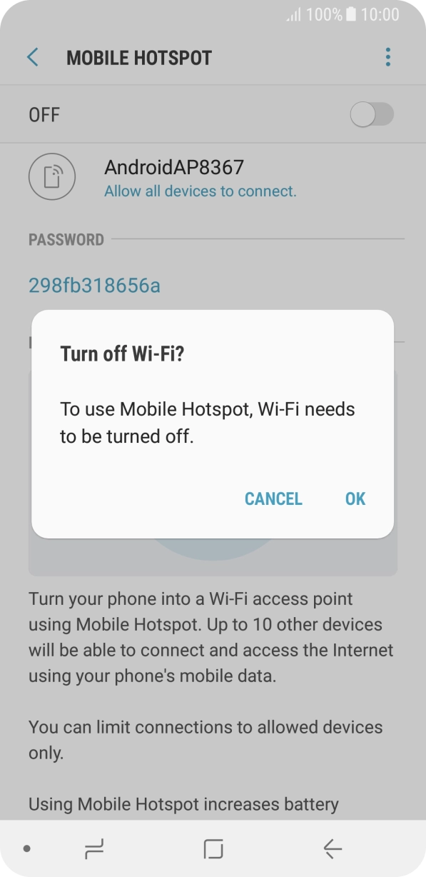 If WiFi is turned on, press OK. If WiFi is turned on, press OK.