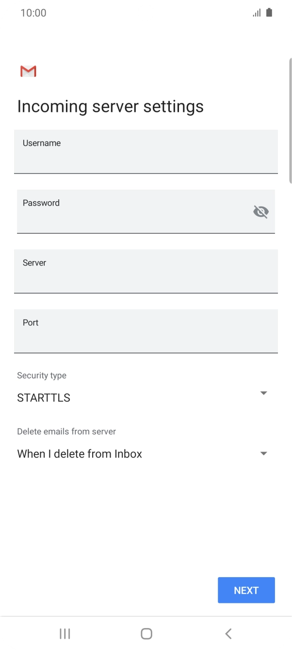 Press the field below 'Username' and key in the username for your email account.