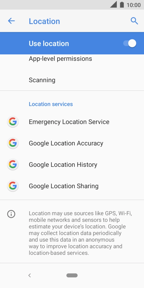 Press Google Location Accuracy. Press Google Location Accuracy.