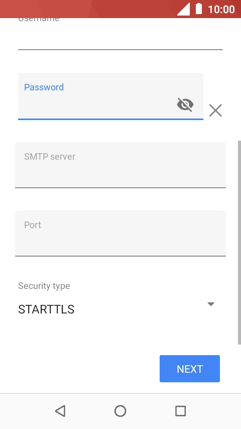 Press the field below 'SMTP server' and key in the name of your email provider's outgoing server. Press the field below 'SMTP server' and key in the name of your email provider's outgoing server.