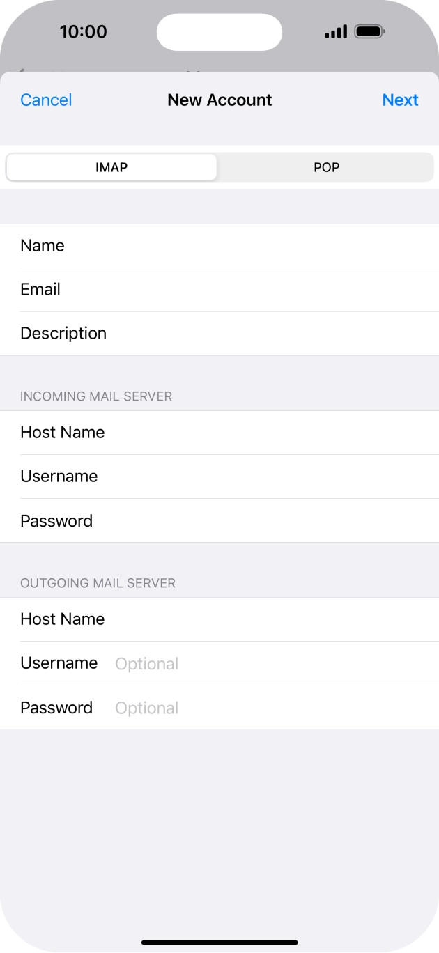 Press Username and key in the username for your email account.