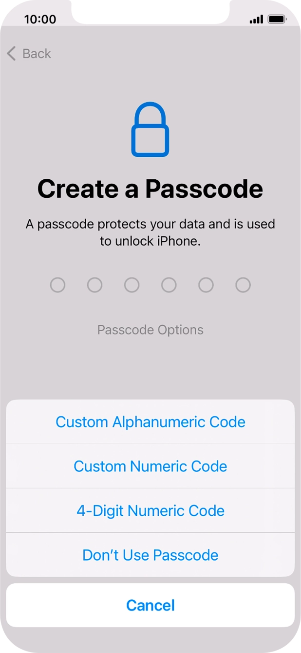 Follow the instructions on the screen to turn on the phone lock code or press Don't Use Passcode. Follow the instructions on the screen to turn on the phone lock code or press Don't Use Passcode.