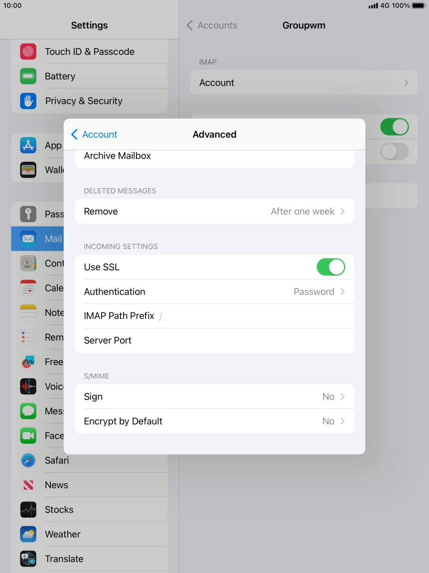 Press the indicator next to 'Use SSL' to turn off the function.