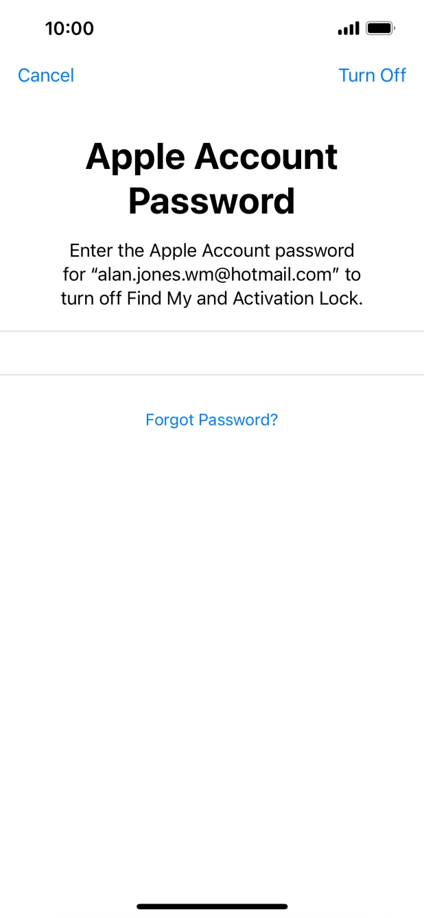 Key in the password for your Apple ID and press Turn Off. Wait a moment while the factory default settings are restored. Follow the instructions on the screen to set up your phone and prepare it for use.