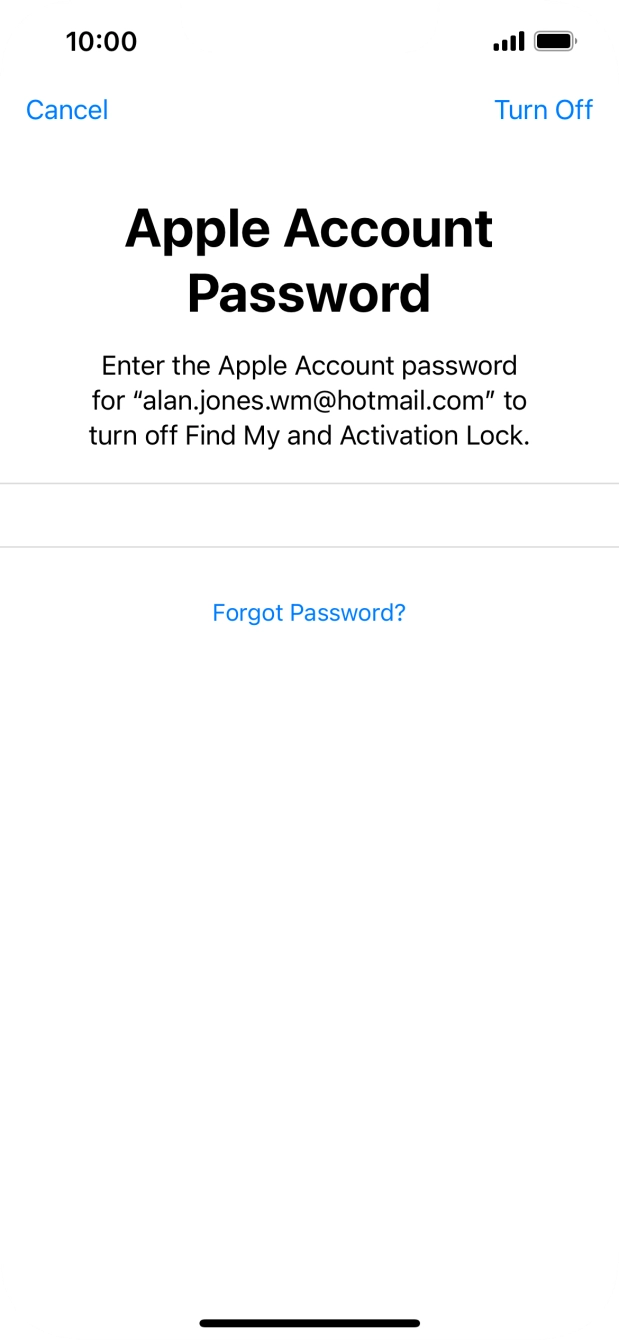 Key in the password for your Apple ID and press Turn Off. Wait a moment while the factory default settings are restored. Follow the instructions on the screen to set up your phone and prepare it for use.