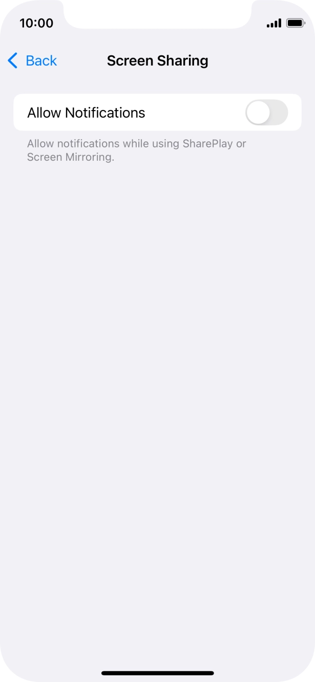 Press the indicator next to 'Allow Notifications' to turn the function on or off. Press the indicator next to 'Allow Notifications' to turn the function on or off.