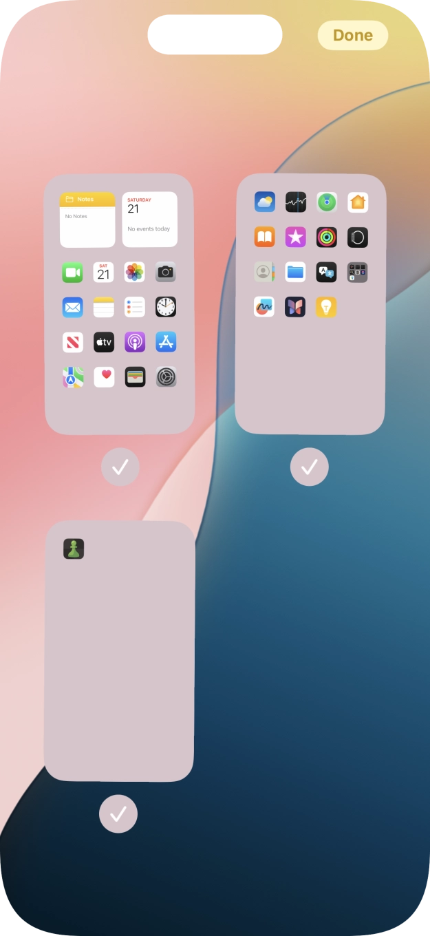 Press the field below the required home screen page to turn page view on or off.