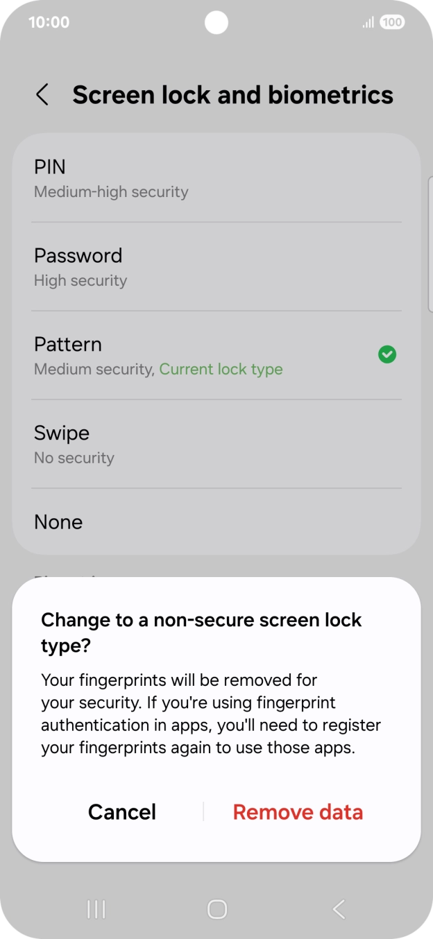 Press Remove data. Press Remove data.