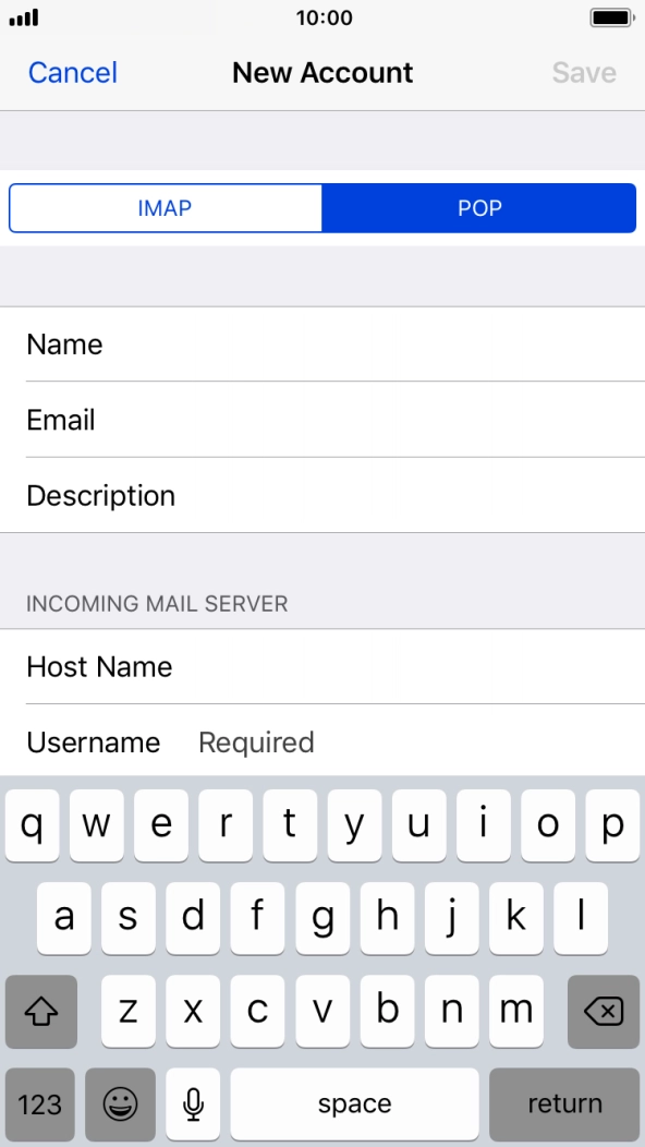 Press Username and key in the username for your email account. Press Username and key in the username for your email account.