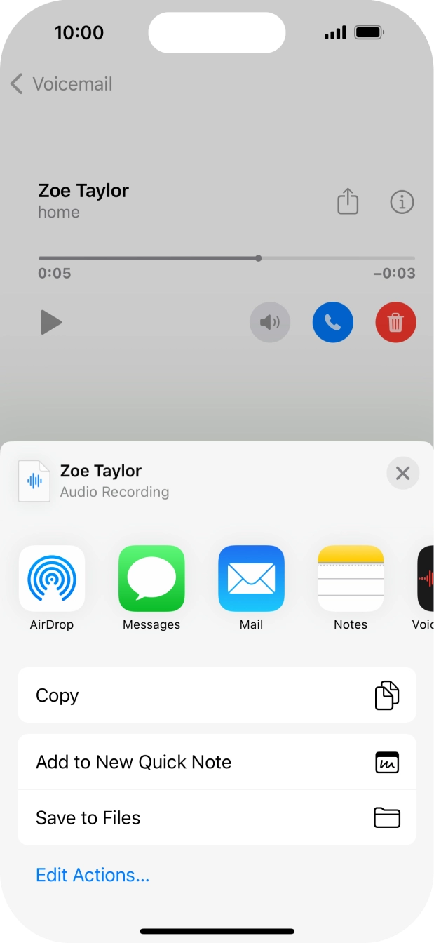Press the required setting and follow the instructions on the screen to share or save the message.