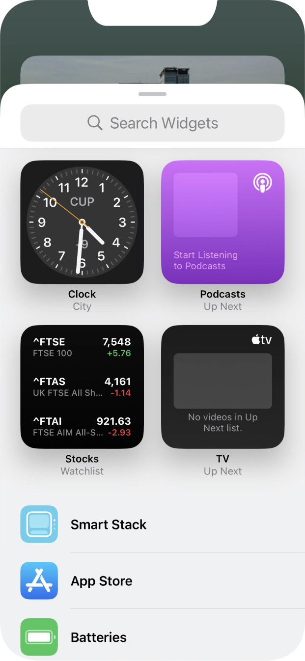 Press the required widget. Press the required widget.