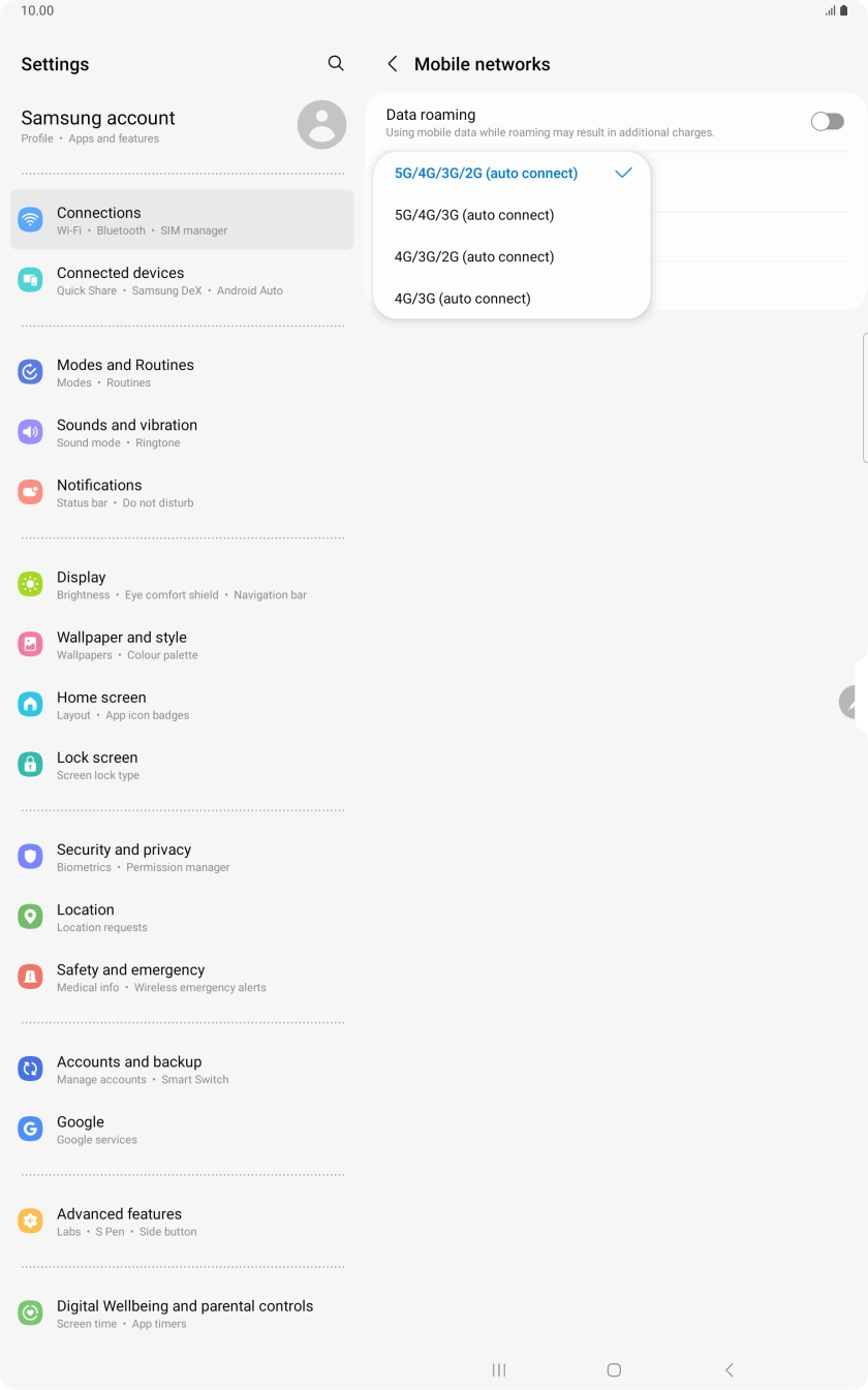 Press the required network mode. Press the required network mode.