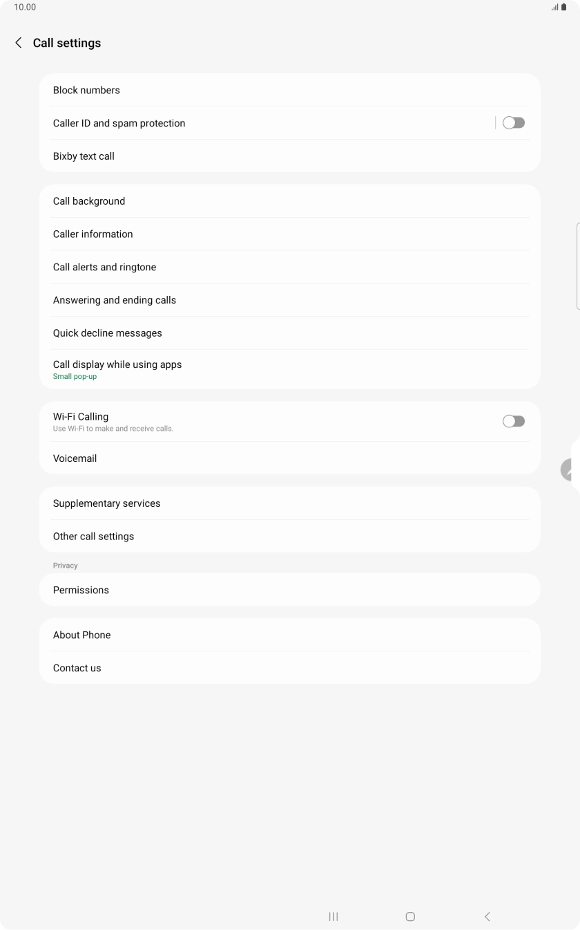 Press the indicator next to 'Wi-Fi Calling' to turn the function on or off. Press the indicator next to 'Wi-Fi Calling' to turn the function on or off.