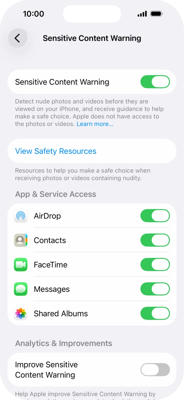 Press the indicators next to the required applications to turn the function on or off. Press the indicators next to the required applications to turn the function on or off.