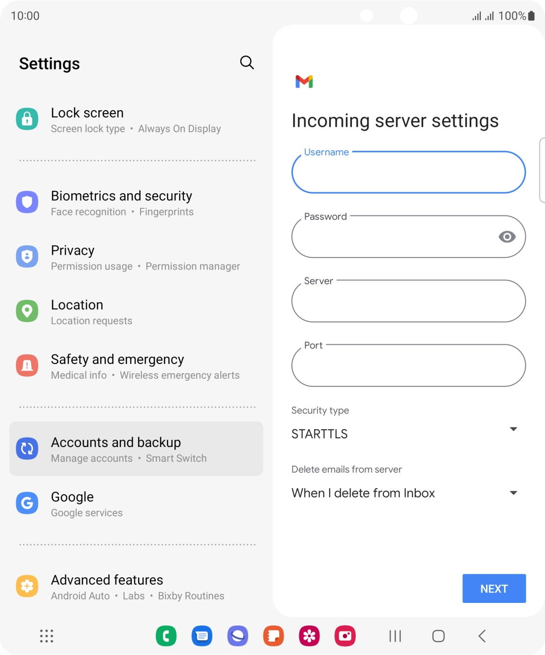 Press the field below 'Server' and key in the name of your email provider's incoming server. Press the field below 'Server' and key in the name of your email provider's incoming server.