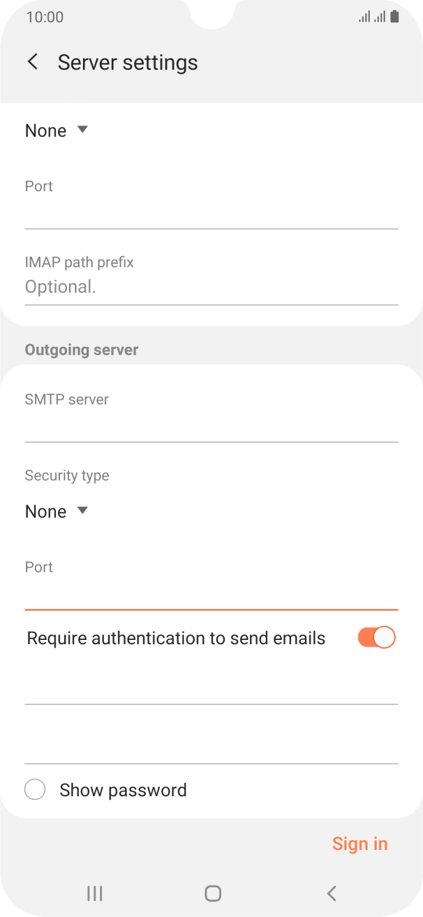 Press the indicator next to 'Require authentication to send emails' to turn on the function. Press the indicator next to 'Require authentication to send emails' to turn on the function.
