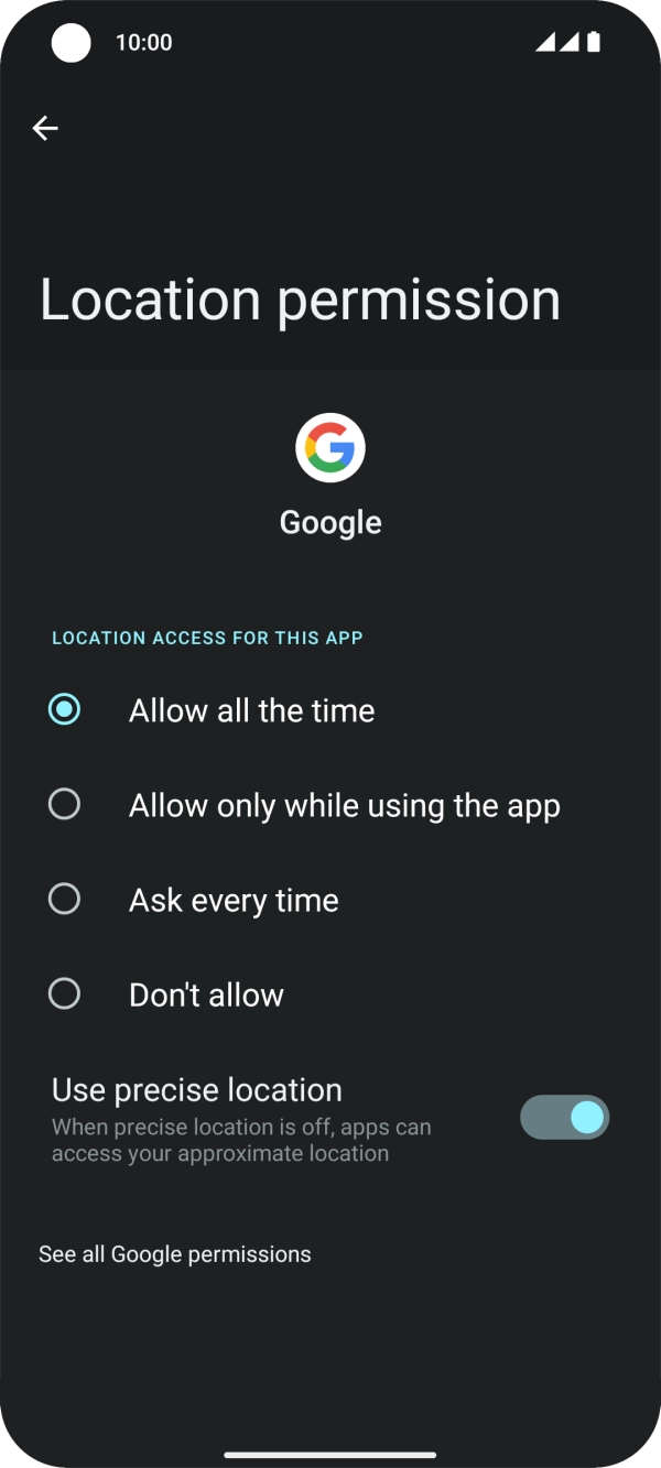Press the required setting.