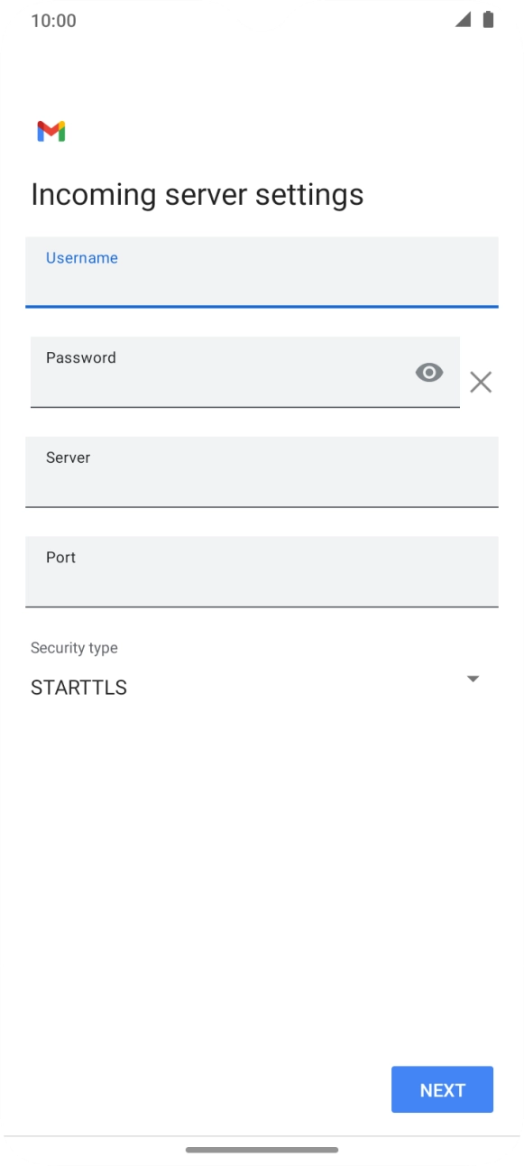 Press the field below 'Server' and key in the name of your email provider's incoming server. Press the field below 'Server' and key in the name of your email provider's incoming server.