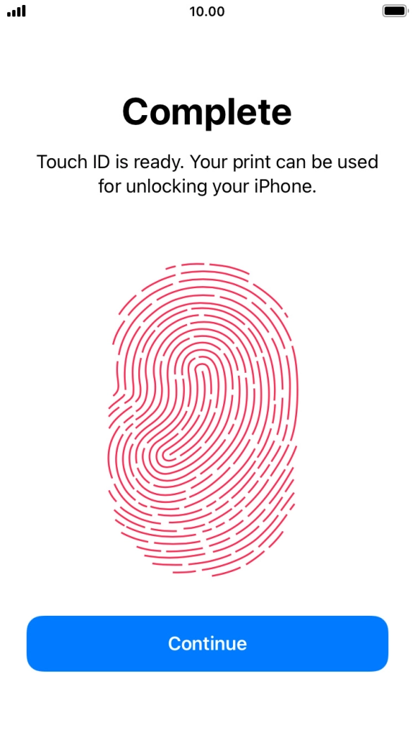 Press Continue. If you haven't previously selected a phone lock code, key in a code of your own choice twice.