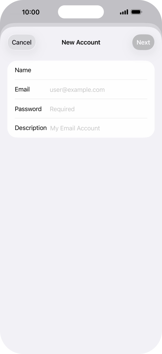 Press Password and key in the password for your email account. Press Password and key in the password for your email account.