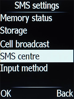 Select SMS centre. Select SMS centre.