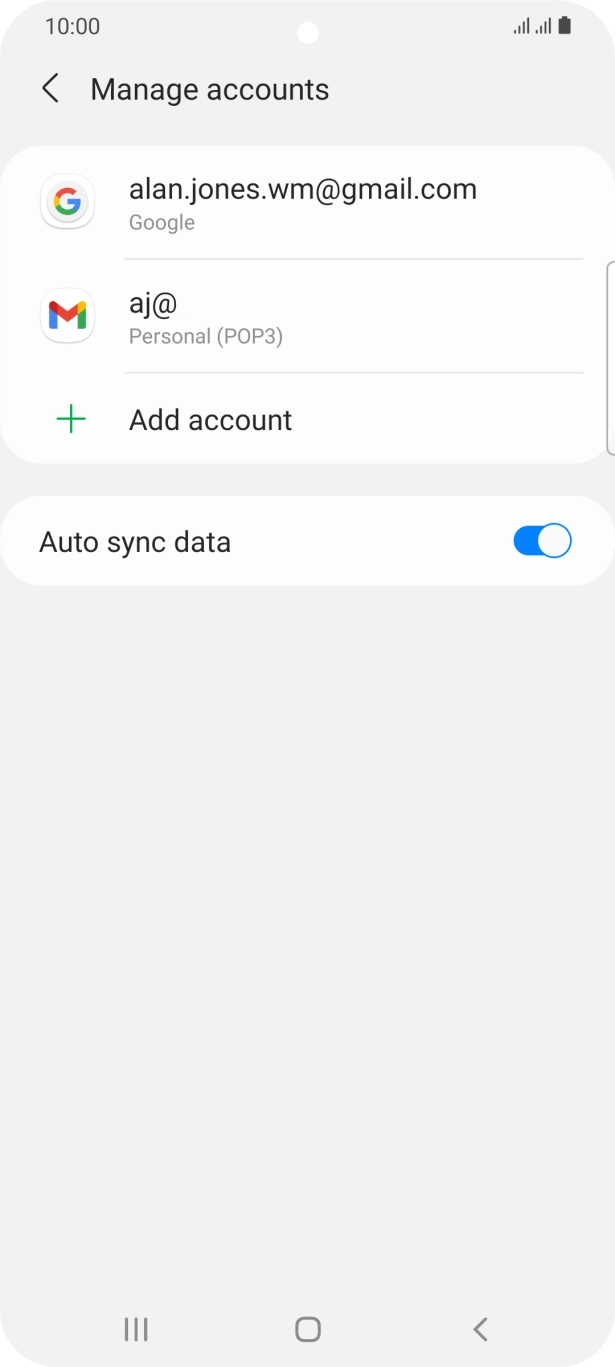 Press the indicator next to 'Auto sync data' to turn the function on or off. Press the indicator next to 'Auto sync data' to turn the function on or off.