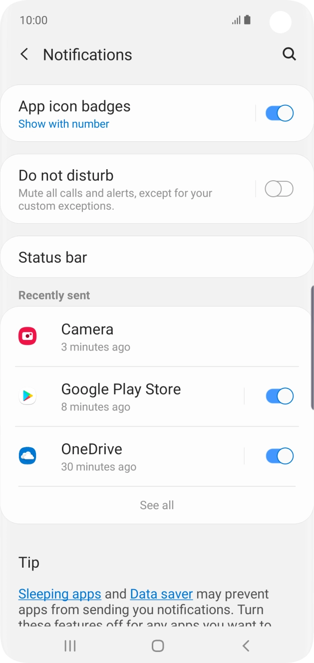 Press the indicator next to the required app to turn the function on or off. Press the indicator next to the required app to turn the function on or off.
