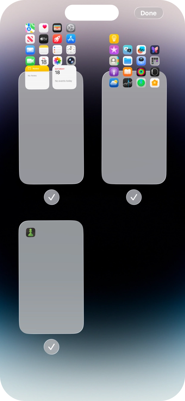 Press the fields below the required home screen pages to select or deselect them. Press the fields below the required home screen pages to select or deselect them.