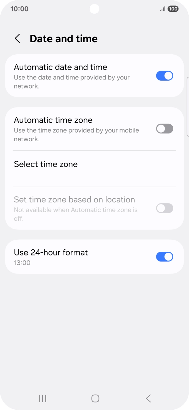 Press the indicator next to 'Automatic time zone' to turn on the function.
