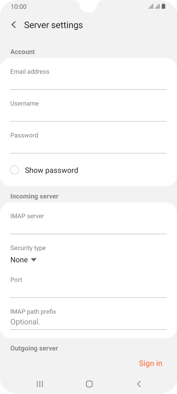 Press the field below 'Username' and key in the username for your email account.