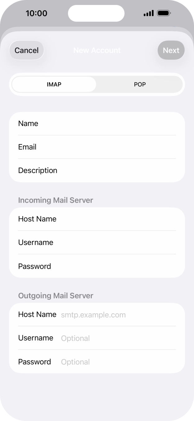 Press Host Name and key in the name of your email provider's outgoing server.