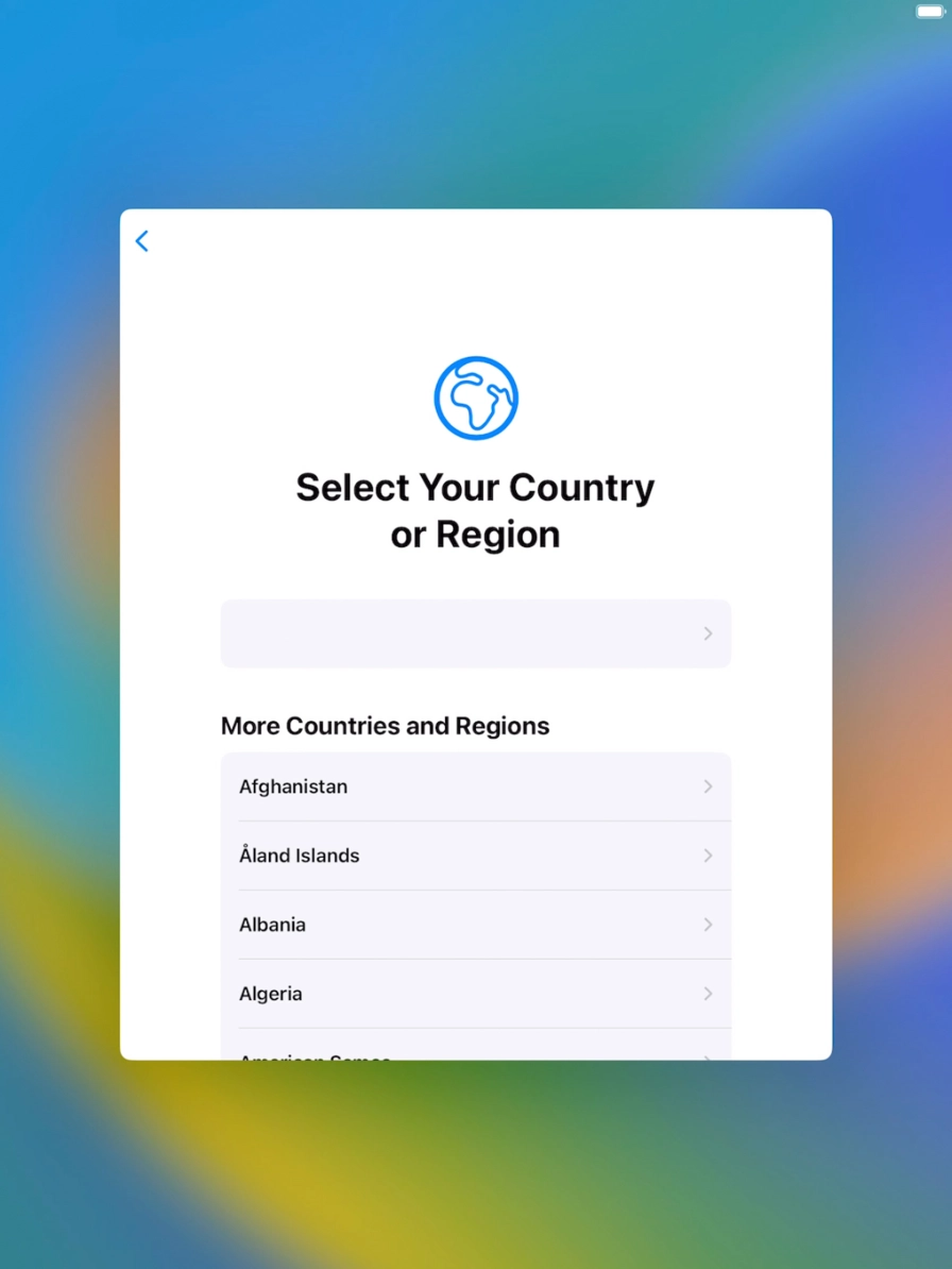 Press the required country or area. Press the required country or area.