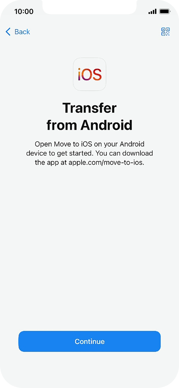 To transfer content to your phone, you need to install the app 'Move to iOS' on the Android phone. When the app is installed, press Continue.