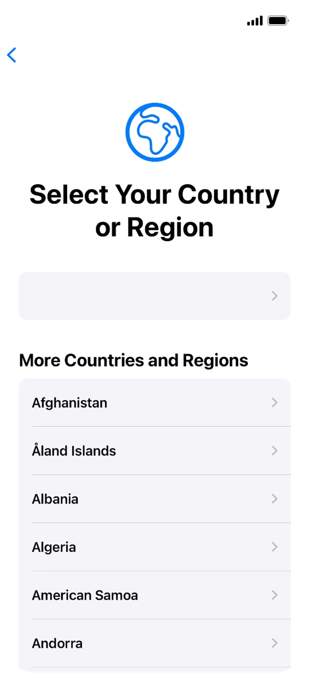 Press the required country or area. Press the required country or area.
