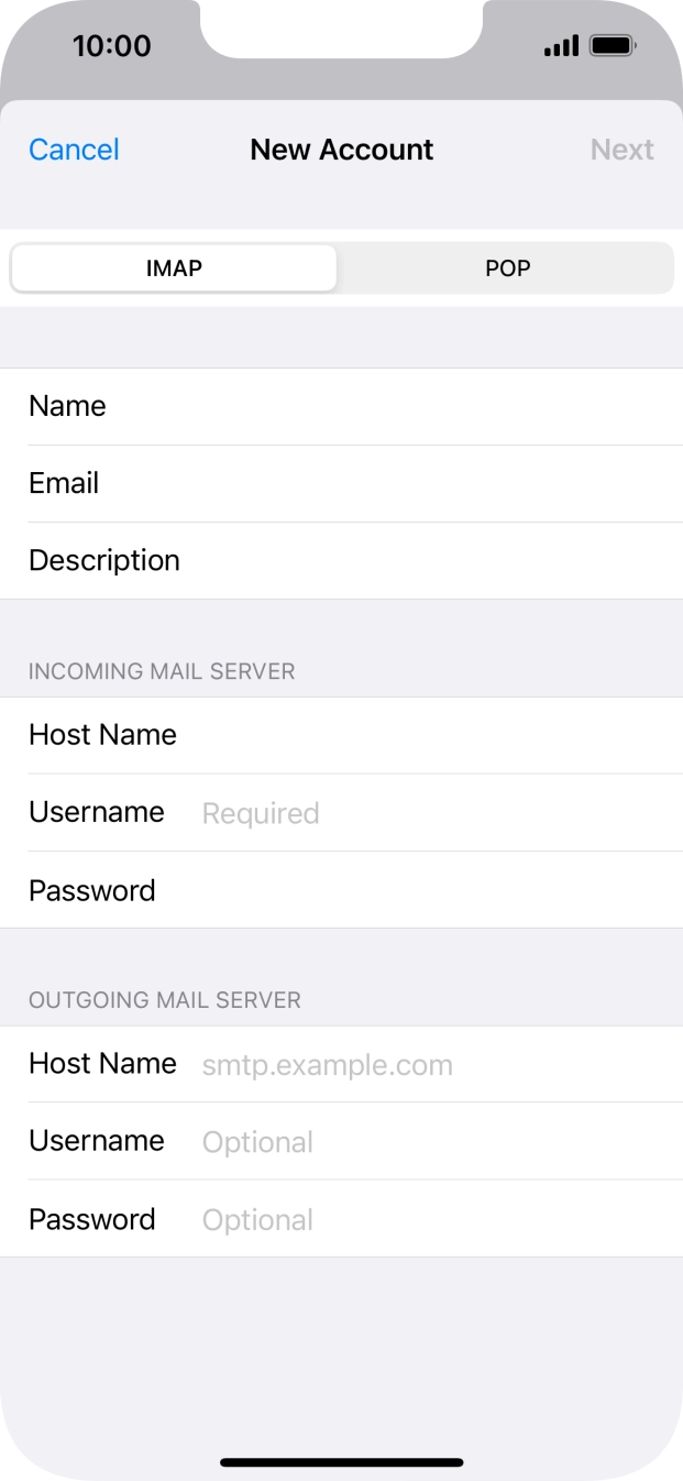 Press Username and key in the username for your email account. Press Username and key in the username for your email account.