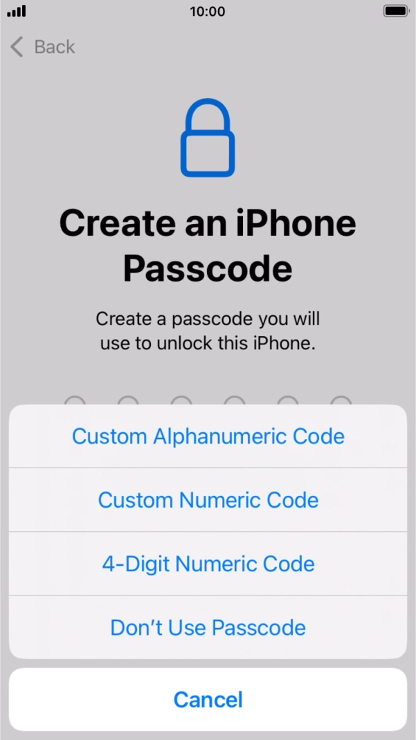 Follow the instructions on the screen to turn on the lock code or press Don't Use Passcode. Follow the instructions on the screen to turn on the lock code or press Don't Use Passcode.