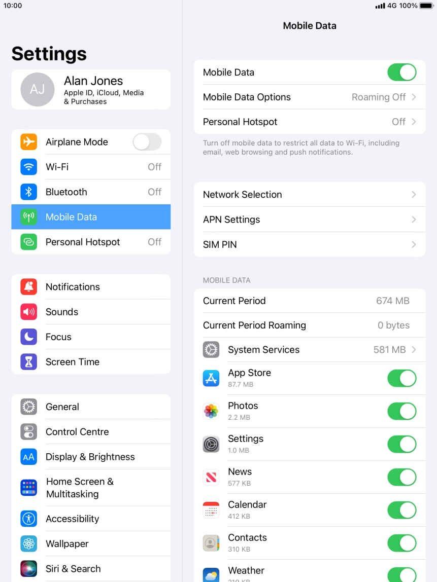 Press Mobile Data Options.