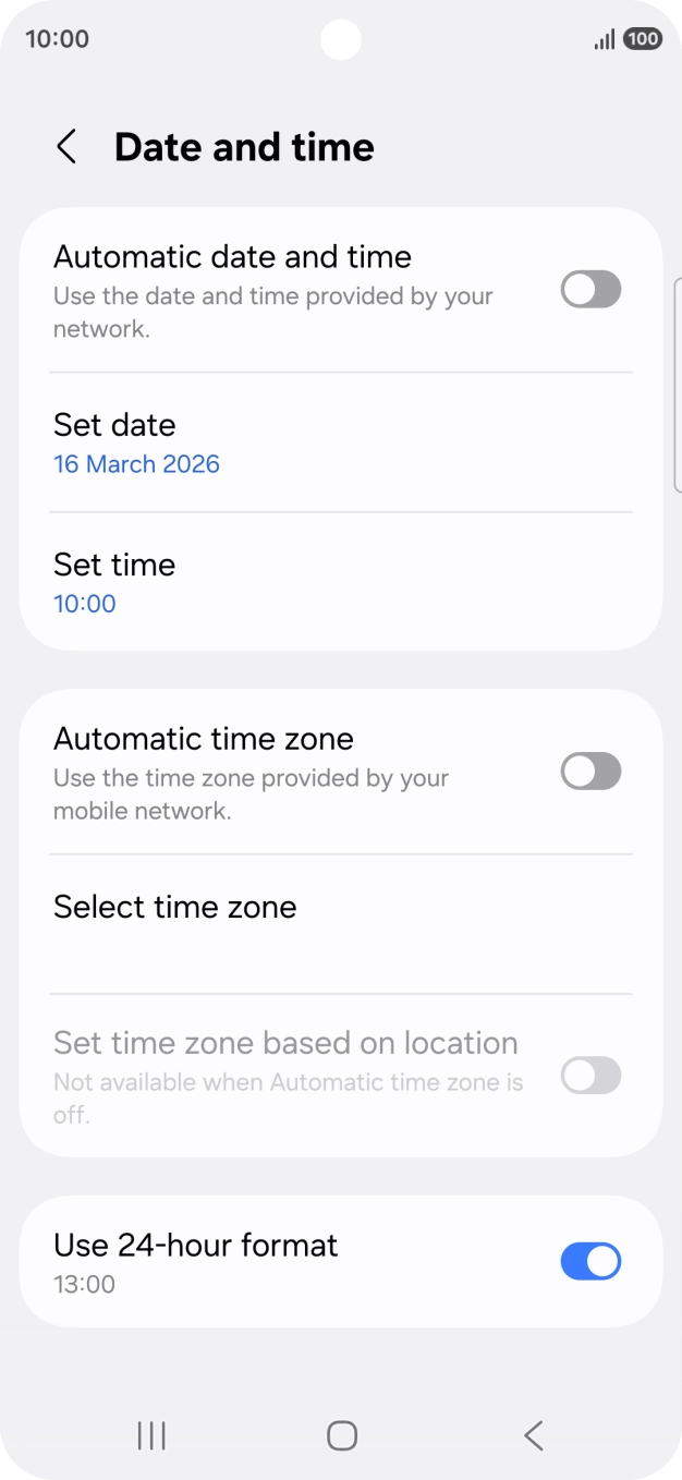 Press the indicator next to 'Automatic date and time' to turn on the function.