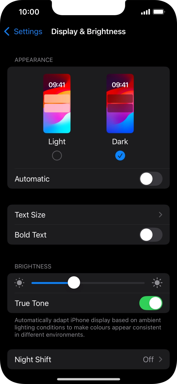 Press the indicator next to 'Automatic' to turn the function on or off. Press the indicator next to 'Automatic' to turn the function on or off.