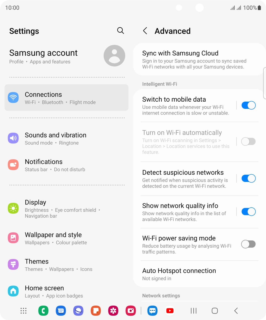 Press the indicator next to 'Switch to mobile data' to turn the function on or off. Press the indicator next to 'Switch to mobile data' to turn the function on or off.