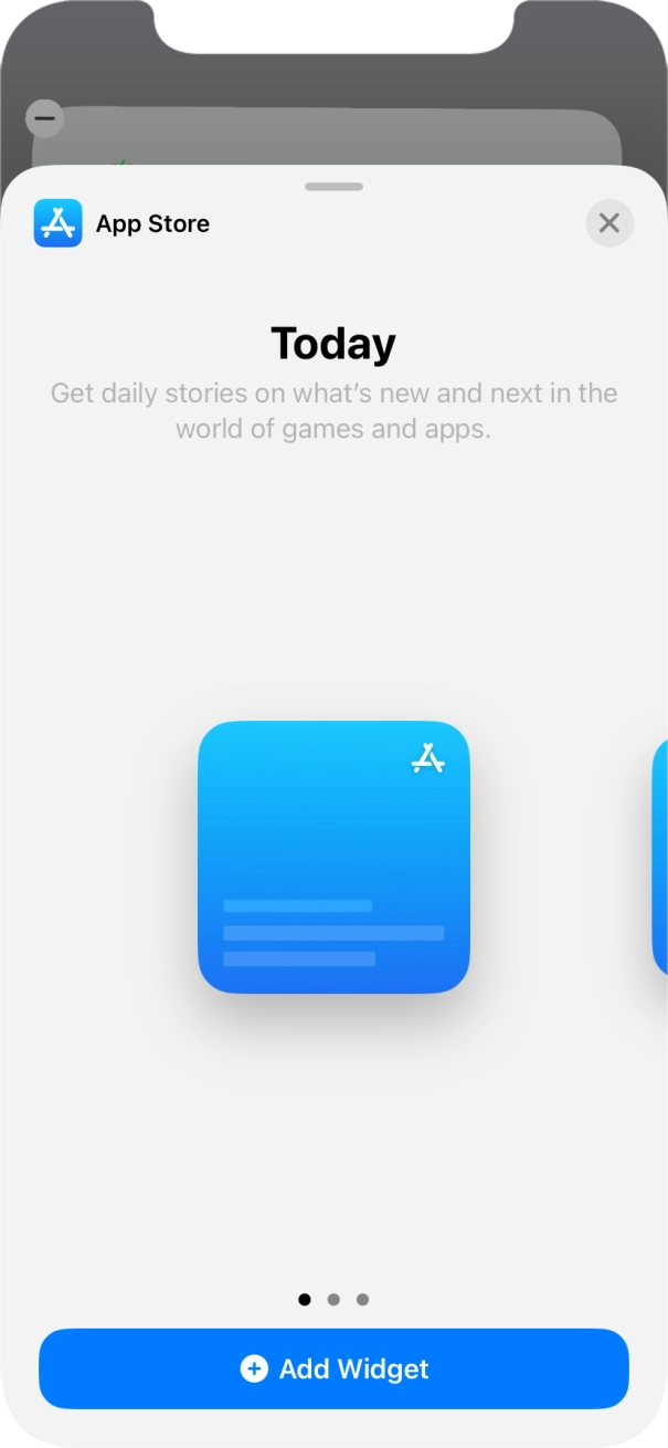 Slide your finger right or left on the screen to select the required widget size. Slide your finger right or left on the screen to select the required widget size.
