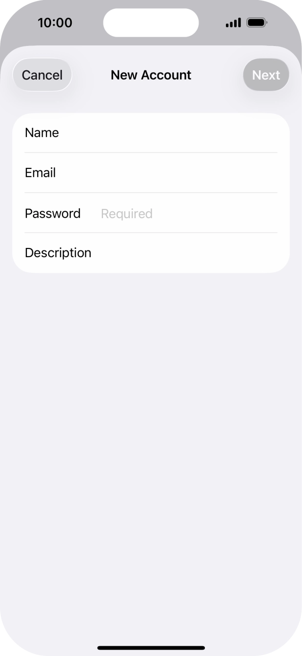 Press Password and key in the password for your email account. Press Password and key in the password for your email account.