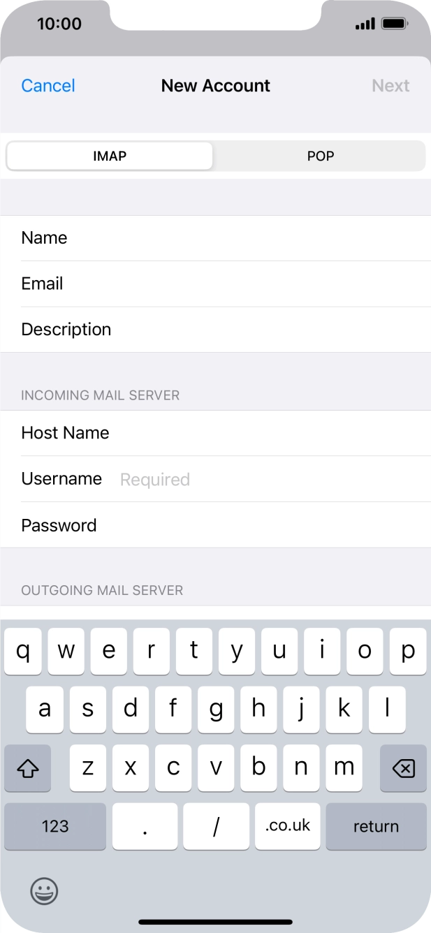 Press Username and key in the username for your email account. Press Username and key in the username for your email account.