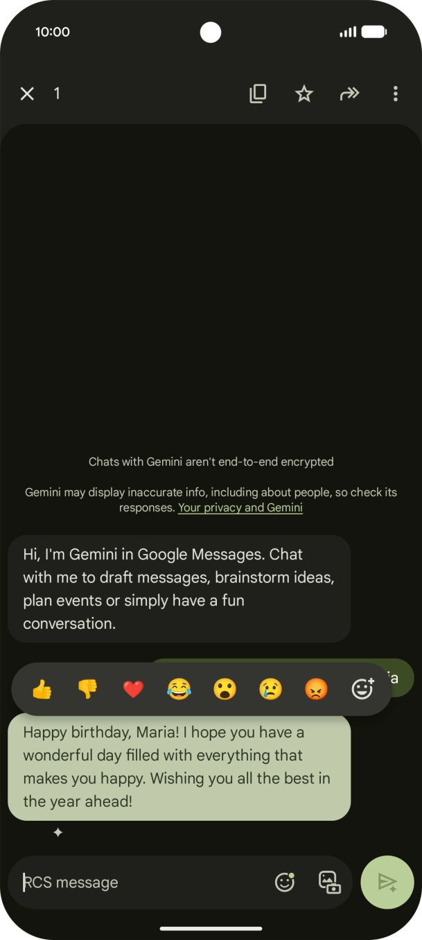 Press and hold the text suggestion from Gemini. Follow the instructions on the screen to use the text suggestion. Press and hold the text suggestion from Gemini. Follow the instructions on the screen to use the text suggestion.