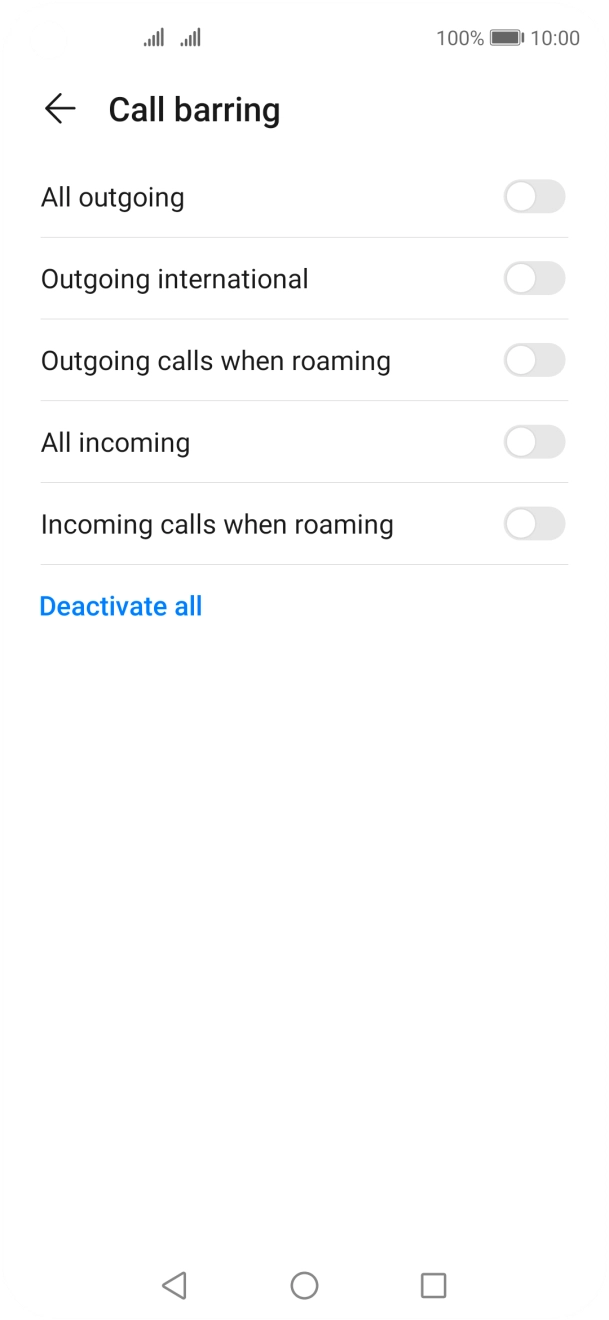 Press the indicator next to the required setting to turn the function on or off.