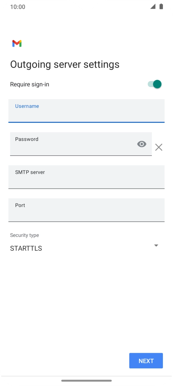 Press the field below 'Password' and key in the password of your email provider's outgoing server. Press the field below 'Password' and key in the password of your email provider's outgoing server.