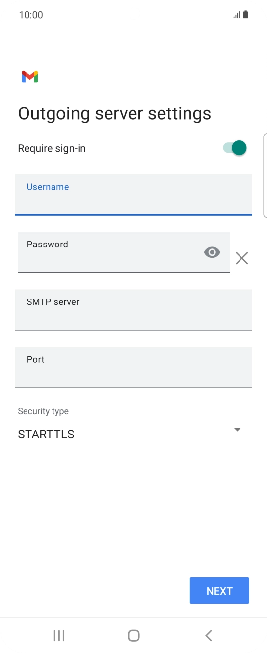 Press the field below 'Password' and key in the password of your email provider's outgoing server. Press the field below 'Password' and key in the password of your email provider's outgoing server.