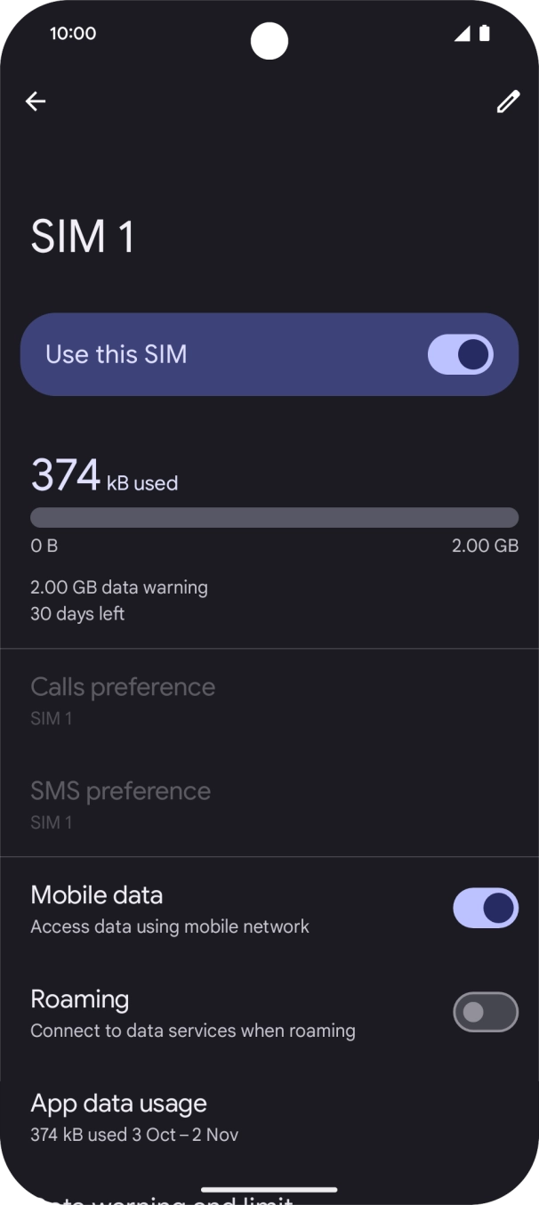 Press the indicator next to 'Roaming' to turn the function on or off. Press the indicator next to 'Roaming' to turn the function on or off.