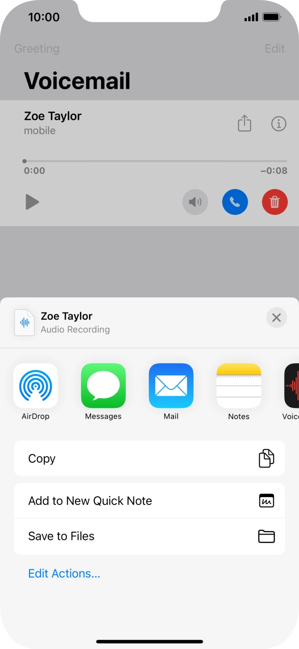Press the required setting and follow the instructions on the screen to share or save the message.