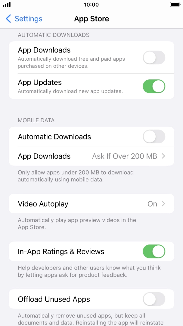 Press the indicator next to 'App Updates' to turn the function on or off.